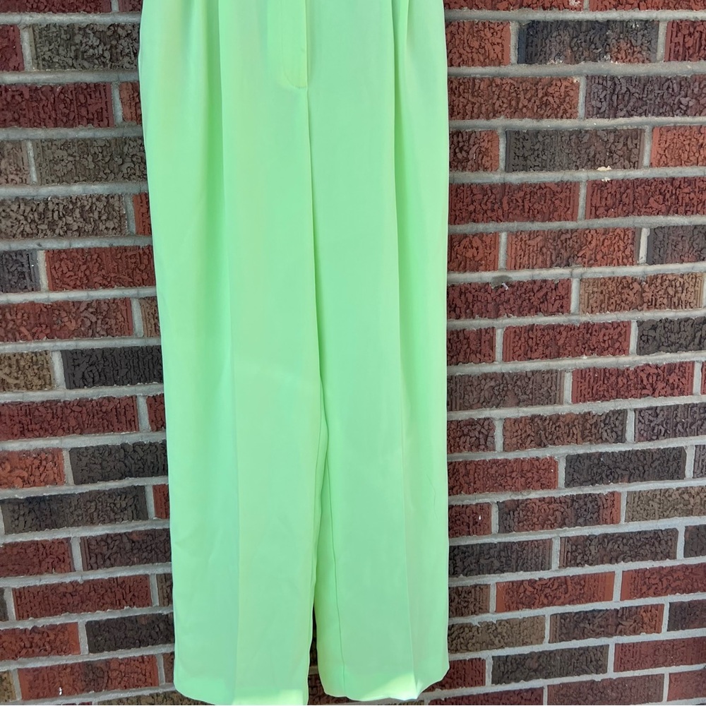 Zara Bright Lime Green High Rise Dress Pants Trousers - Picture 2 of 3